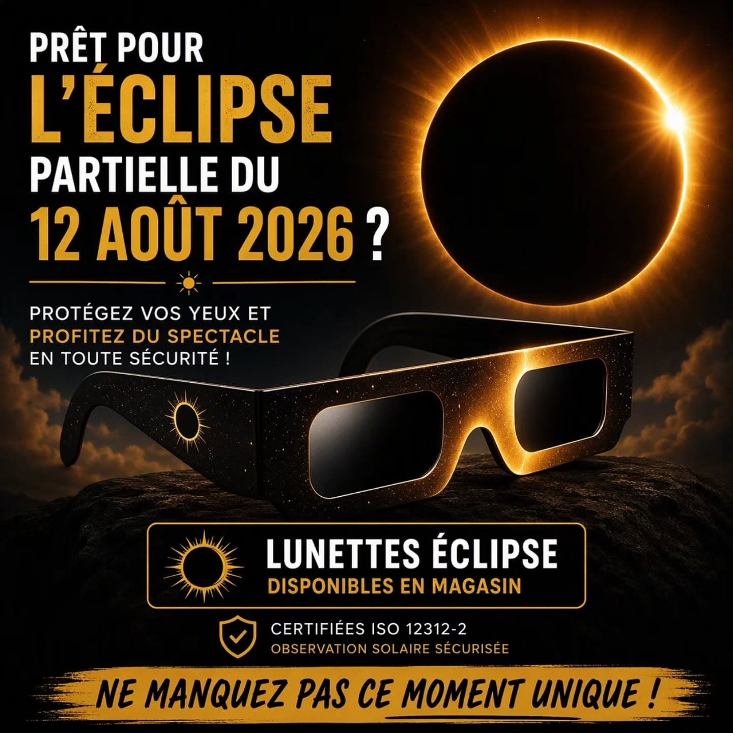 🌞🌑 **L’éclipse partielle du 12 août 2026 approche !**

Préparez-vous à vivre un spectacle céleste exceptionnel en tout